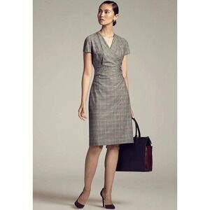 MM.LaFleur Grey Plaid Wool Sheath Dress 90% Wool Quiet Luxury